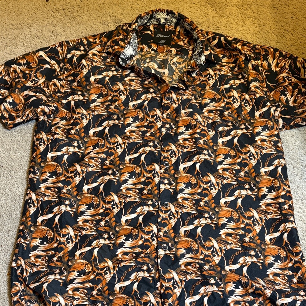 Planet B Black and Orange Casual Shirt